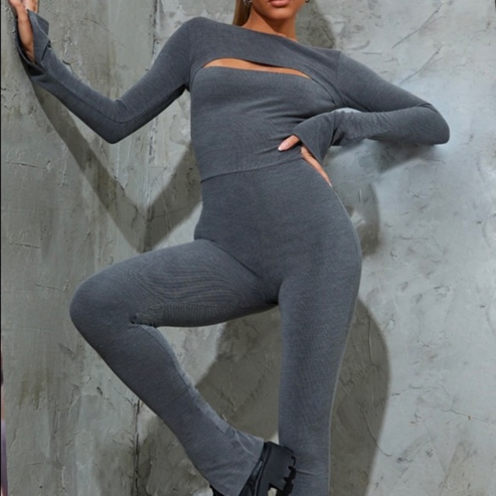 Gray Split Hem jumpsuit